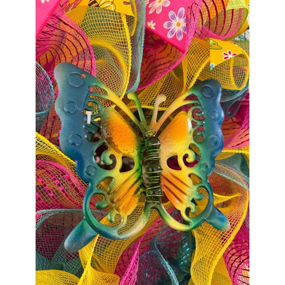 Butterfly Deco Mesh Ribbon Spring & Summer Wreath Front Door Hanger Home Decor - Picture 2 of 8